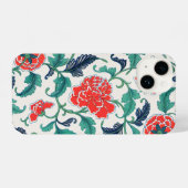 赤と緑の花柄 iPhoneケース (裏面横)