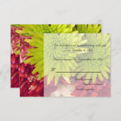 赤と緑の菊の花の出欠ハガキカード 招待状 (正面/裏面)
