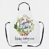赤と緑の葉リースクリスマス エプロン (正面)