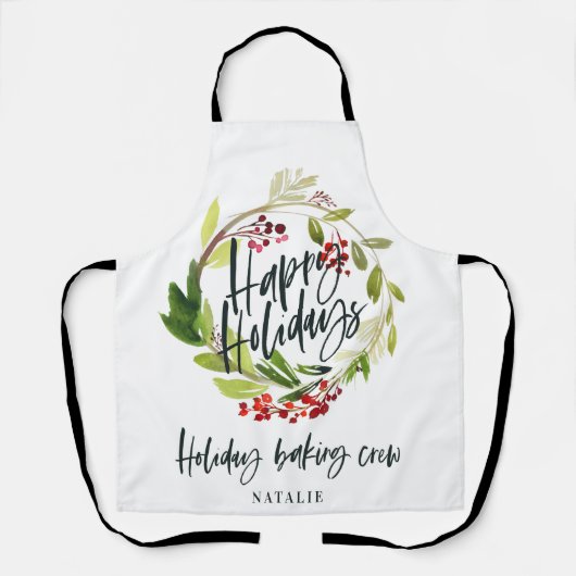 赤と緑の葉リースクリスマス エプロン (正面)