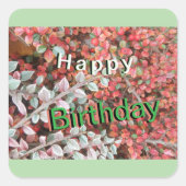 赤と緑の葉 お誕生日おめでとう ステッカー (正面)