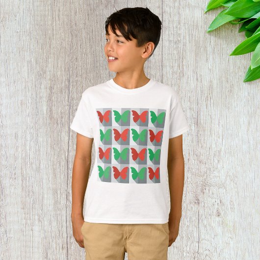 赤と緑の蝶柄 Tシャツ