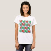 赤と緑の蝶柄 Tシャツ (正面フル)
