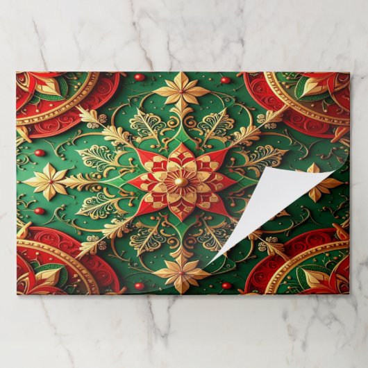 赤と緑の装飾的なホリデーちぎれるプレースマット ペーパーパッド (折り畳み)