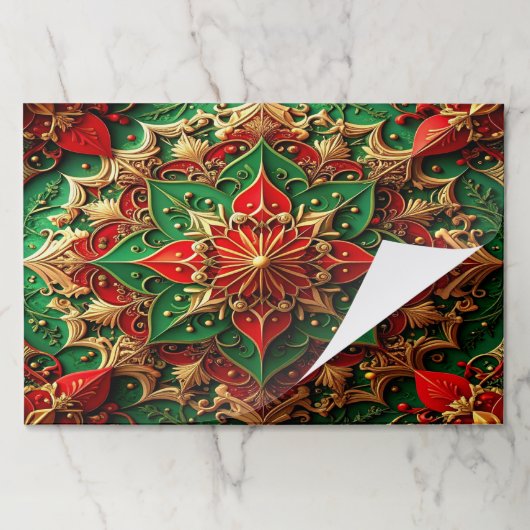 赤と緑の装飾的なホリデーちぎれるプレースマット ペーパーパッド (折り畳み)