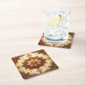 赤と緑の装飾的なホリデーシーズン紙コースター スクエアペーパーコースター (インサイチュ)