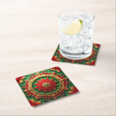 赤と緑の装飾的なホリデーペーパコースター スクエアペーパーコースター (インサイチュ)