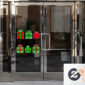 赤と緑の贈り物包まれたプレゼント（弓付き） ウィンドウサイン (オフィスドア)