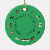 赤と緑の輪の中のクリスマスの12日 セラミックオーナメント (正面)