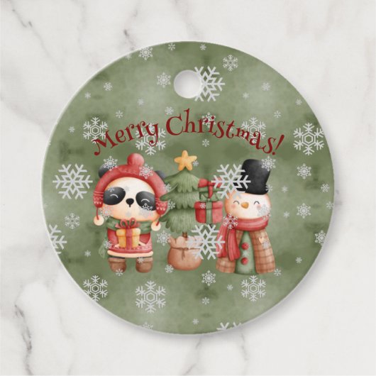 赤と緑の雪だるまクリスマスラベル フェイバータグ (正面)