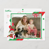 赤と緑の雪だるまファミリーフォトクリスマス ポストカード (正面/裏面)