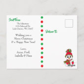 赤と緑の雪だるまファミリーフォトクリスマス ポストカード (裏面)