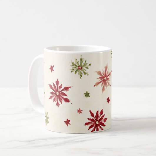 赤と緑の雪の結晶 コーヒーマグカップ (正面左)