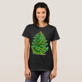 赤と緑の電球のマンデルブロ・クリスマスツリー Tシャツ (正面フル)