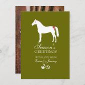 赤と緑の馬のダマスククリスマスカード シーズンカード (正面/裏面)