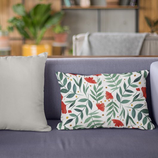赤と緑の魔法の庭の水色の花 アクセントクッション