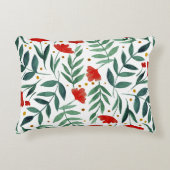 赤と緑の魔法の庭の水色の花 アクセントクッション (正面)