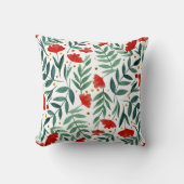 赤と緑の魔法の庭の水色の花 クッション (正面)