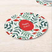 赤と緑の魔法の庭の水色の花 ラウンドペーパーコースター (アングル)