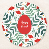 赤と緑の魔法の庭の水色の花 ラウンドペーパーコースター (正面)