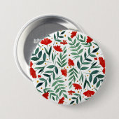 赤と緑の魔法の庭の水色の花 缶バッジ (正面&裏面)