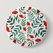 赤と緑の魔法の庭の水色の花 缶バッジ (正面)