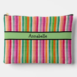 赤と緑の鮮やかストライプ アクセサリーポーチ