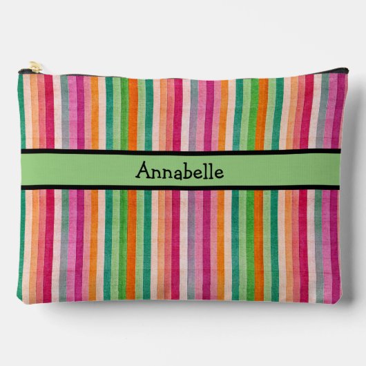 赤と緑の鮮やかストライプ アクセサリーポーチ (正面)