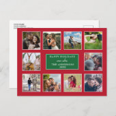 赤と緑の10フォトモダンコラージクリスマス ポストカード (正面/裏面)