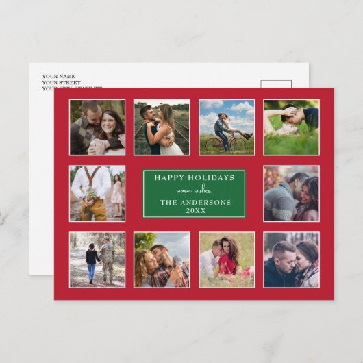 赤と緑の10フォトモダンコラージクリスマス ポストカード (正面/裏面)