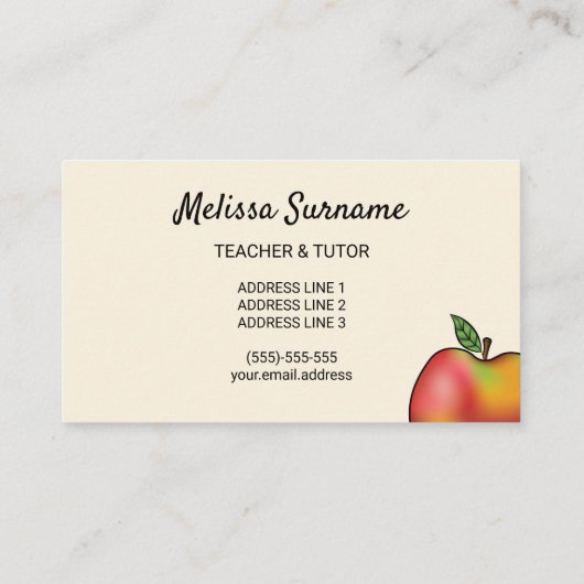 赤と緑の2つの漫画のリンゴ先生/家庭教師 名刺 (裏面)