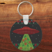 赤と緑のUFOトラクタービーム醜いクリスマス キーホルダー (正面)