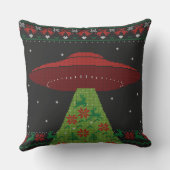 赤と緑のUFOトラクタービーム醜いクリスマス クッション (裏面)