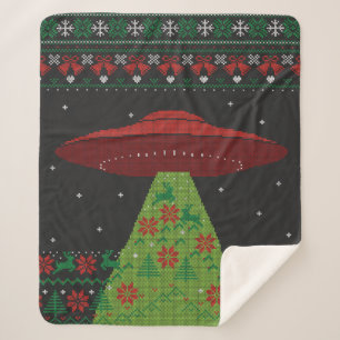 赤と緑のUFOトラクタービーム醜いクリスマス シェルパブランケット