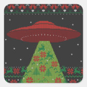 赤と緑のUFOトラクタービーム醜いクリスマス スクエアシール (正面)