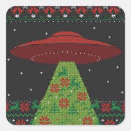 赤と緑のUFOトラクタービーム醜いクリスマス スクエアシール