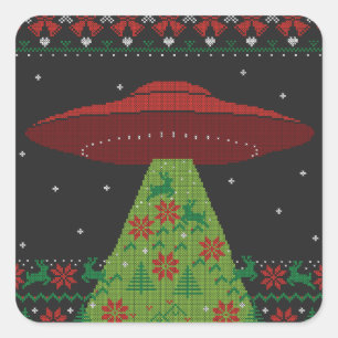 赤と緑のUFOトラクタービーム醜いクリスマス スクエアシール
