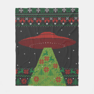 赤と緑のUFOトラクタービーム醜いクリスマス フリースブランケット