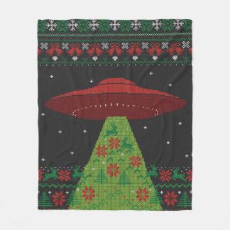赤と緑のUFOトラクタービーム醜いクリスマス フリースブランケット