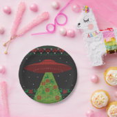 赤と緑のUFOトラクタービーム醜いクリスマス ペーパープレート (パーティー)