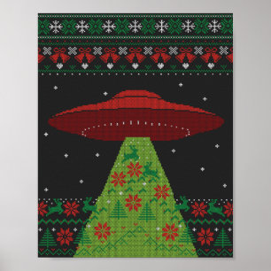 赤と緑のUFOトラクタービーム醜いクリスマス ポスター