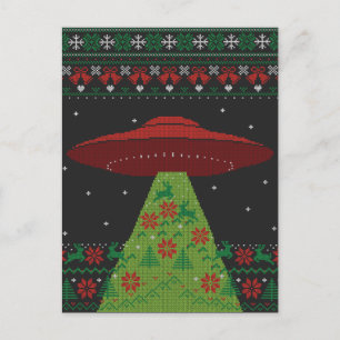 赤と緑のUFOトラクタービーム醜いクリスマス ポストカード