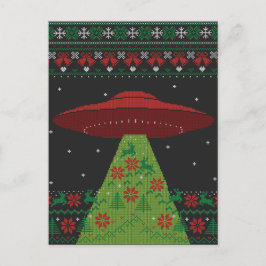 赤と緑のUFOトラクタービーム醜いクリスマス ポストカード
