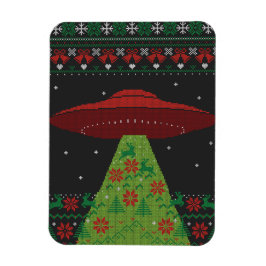 赤と緑のUFOトラクタービーム醜いクリスマス マグネット