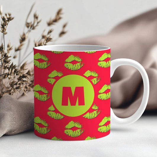 赤と緑のXOXO キスする唇のカスタムデザイン コーヒーマグカップ