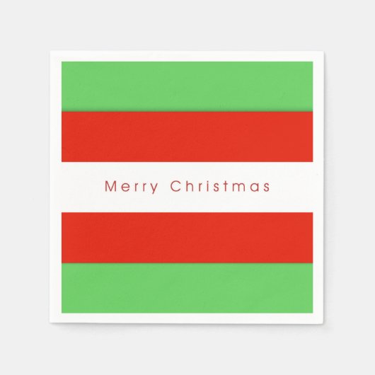 赤と緑はっきりしたのストライプクリスマス スタンダードカクテルナプキン (正面)
