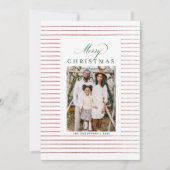 赤と緑ストライプののフォトクリスマスカード 招待状 (正面)