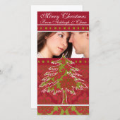 赤と緑ダマスクパインホリデーファミリー写真 シーズンカード (正面/裏面)