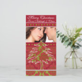 赤と緑ダマスクパインホリデーファミリー写真 シーズンカード (スタンド正面)