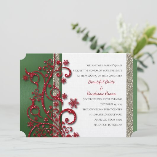 赤と緑ファンシーのクリスマス結婚式招待状 招待状 (スタンド正面)